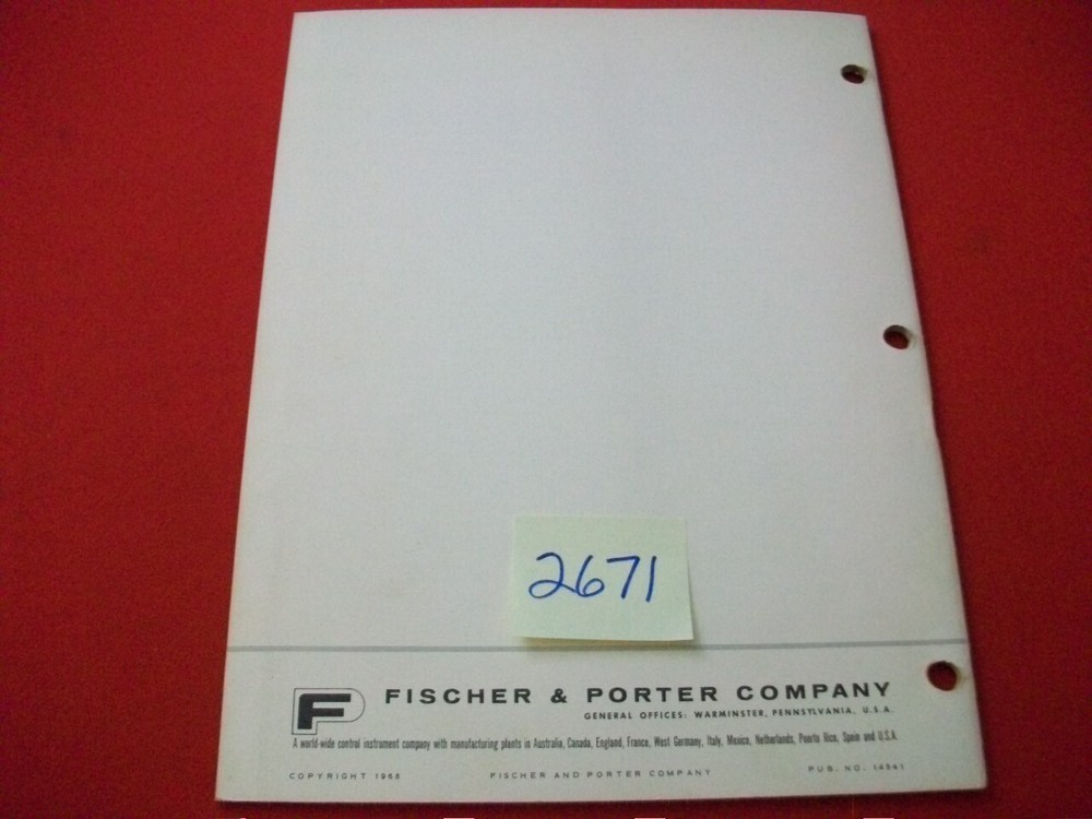1968 FISCHER & PORTER CO. FLOWMETER ORIFICE SIZING HANDBOOK-SPECIFICATIONS +MORE