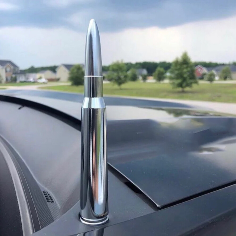 VMS FORD F150 F250 50 CAL CALIBER BULLET ALUMINUM SHORT ANTENNA CHROME SILVER