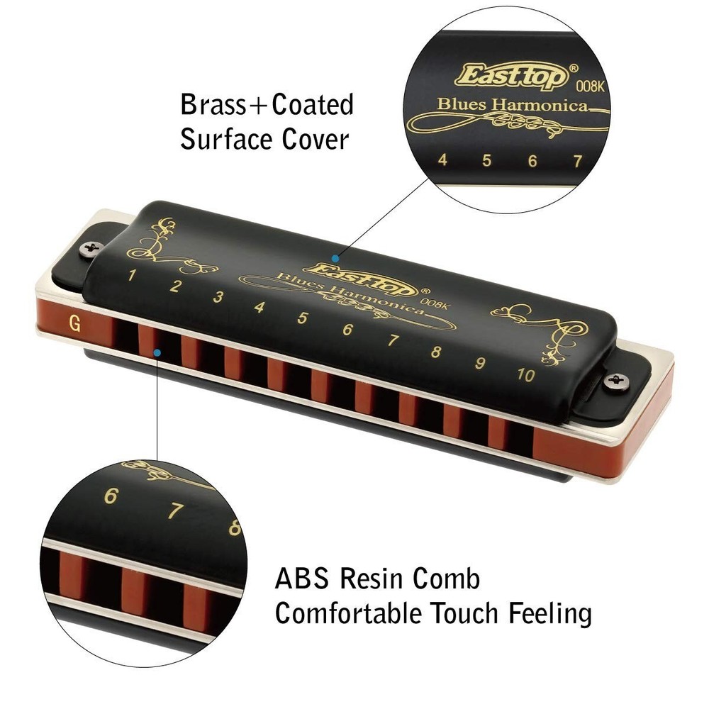 EASTTOP Harmonica Set Harmonica 7 Keys 10Hole Professional Blues Harp Harmonica