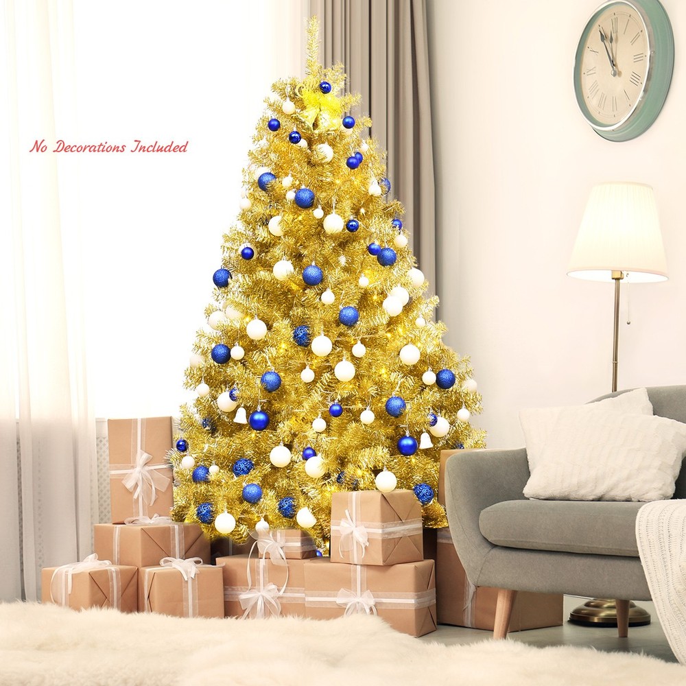 6ft Artificial Tinsel Christmas Tree Hinged w/1036 Tips Foldable Stand Champagne