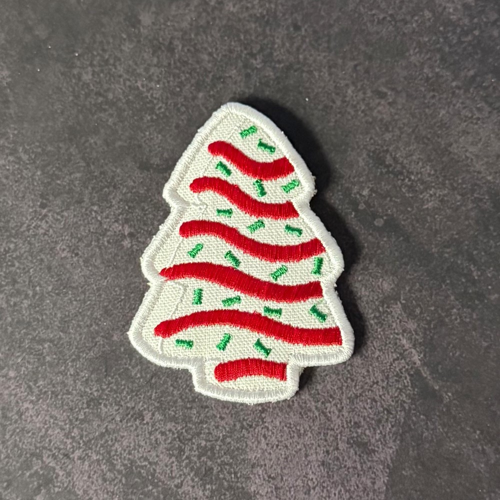 Christmas Tree Cake Funny Morale Patch, 3.5” x 2.5” Hook & Loop Holiday Patch