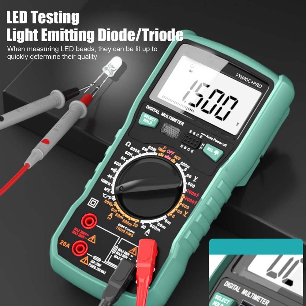 Digital Multimeter 6000 Counts Tester 2000V Voltage Current Capacitance Testing