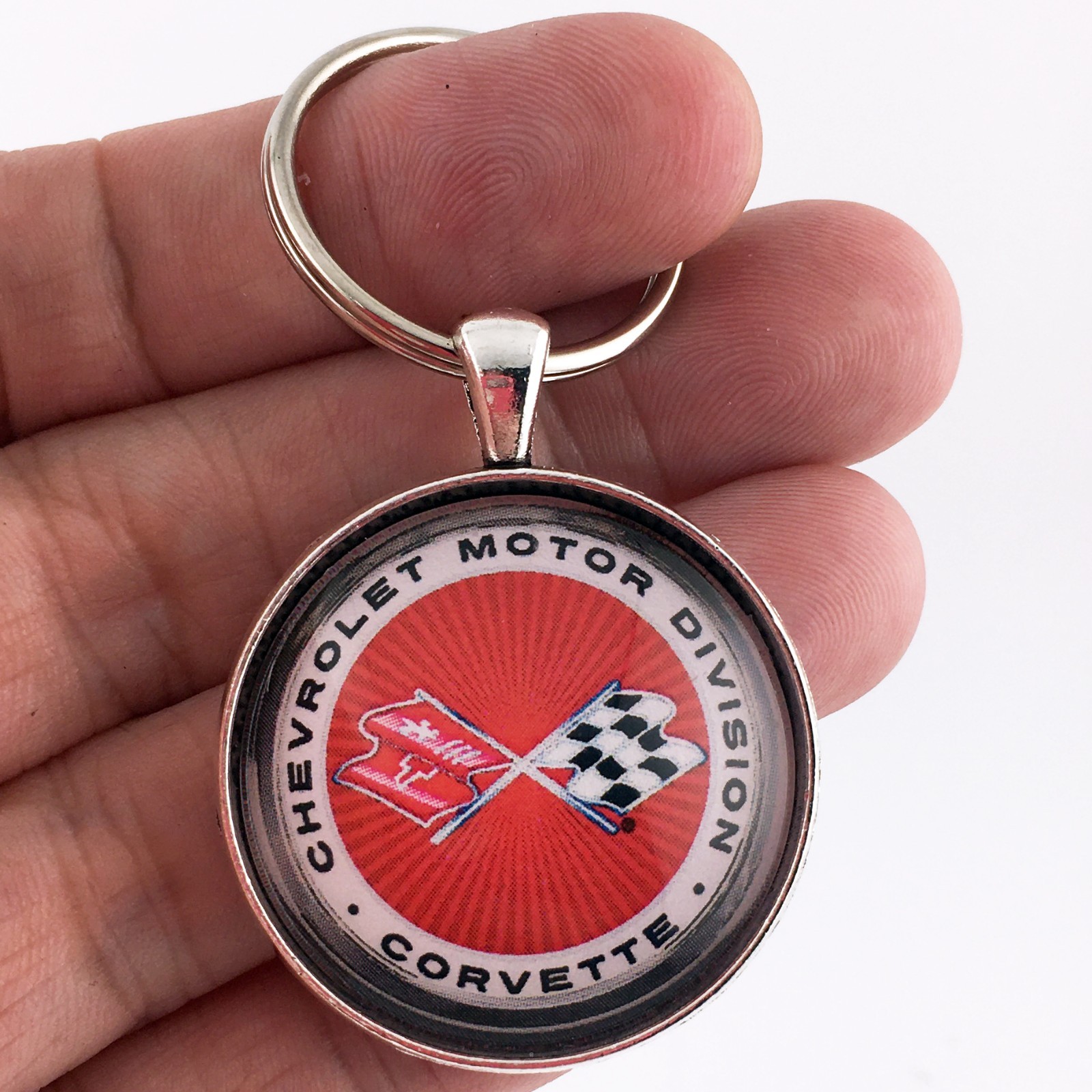 Vintage C3 Corvette Racing Flags Chevrolet Motor Division 1.2" Diameter Keychain