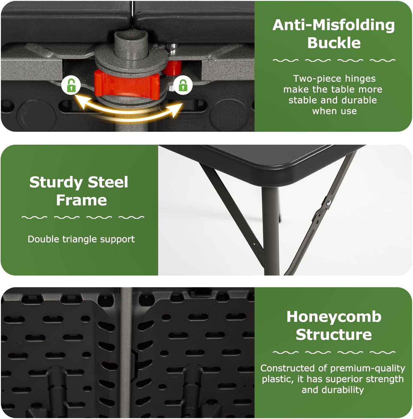 34" Folding Card Table Plastic Table Portable Square Height Dining Table, Black