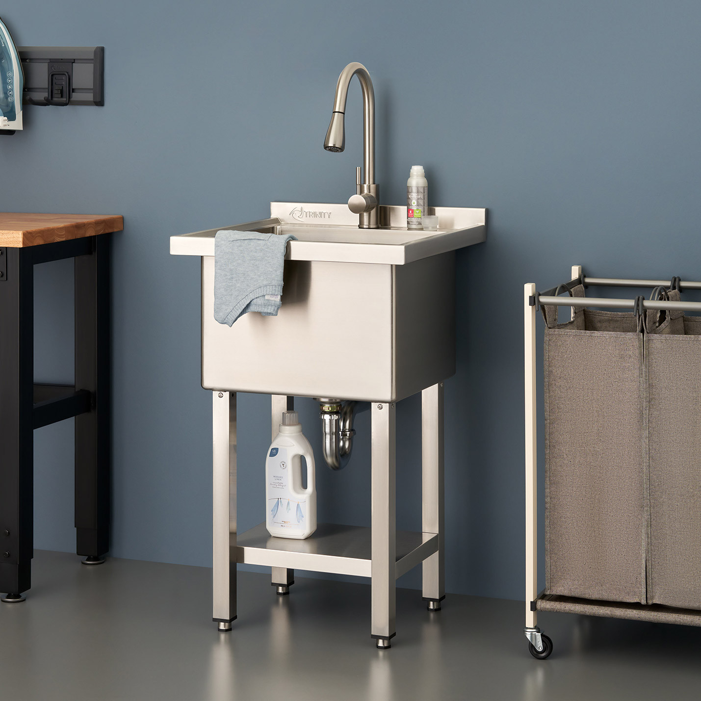 TRINITY 18” x 16” x 13” Stainless Steel Utility Sink with Pull-out Faucet, NEW