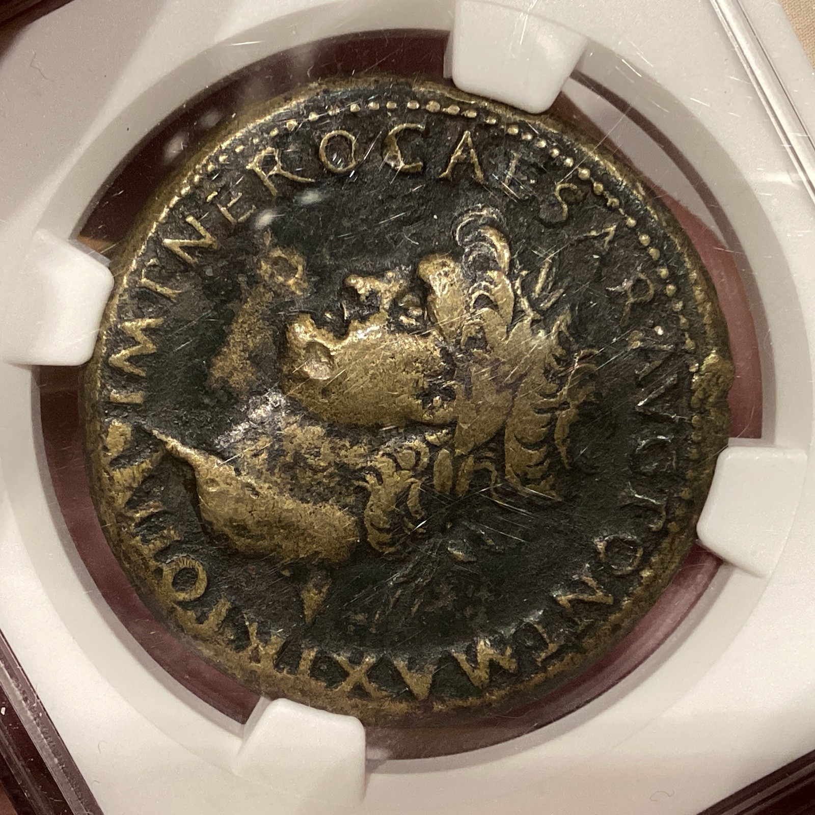 Roman Empire Nero AD54-68 AE Sestertius 28.57g Lugdunum Left Head Arch Scarce