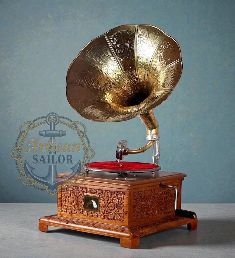 Antique Gramophone, Fully Functional Working Phonograph, win-up record player