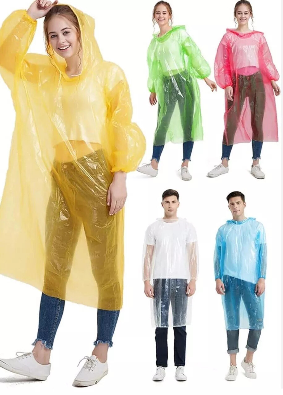 2x 5x 10x Disposable Adult Emergency Waterproof Rain Poncho Hiking Coat Hooded