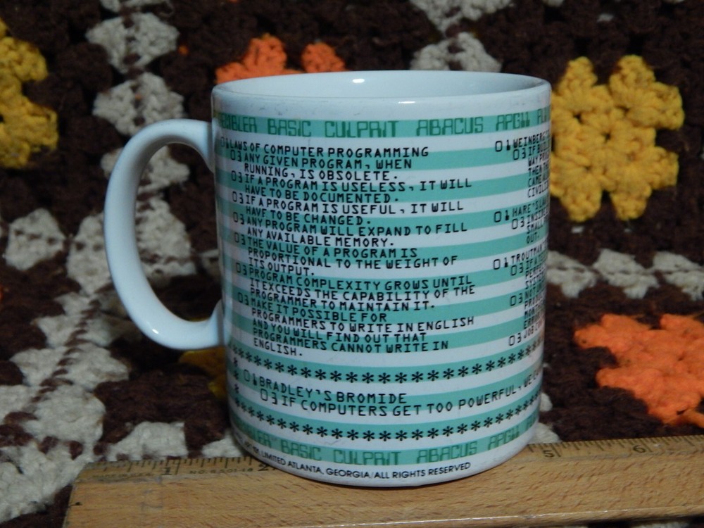 Kenneth Grooms ~ Computer Programming (1982) Ceramic MUG Coffee CUP Art 101