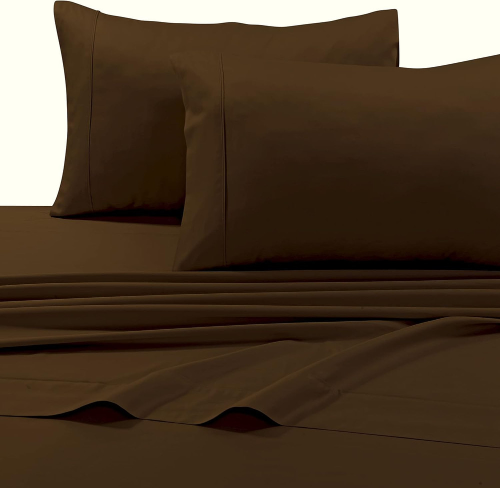 Bed Sheet Set, Soft Egyptian Cotton Sateen Solid Sheets and Pillowcase Set, Deep