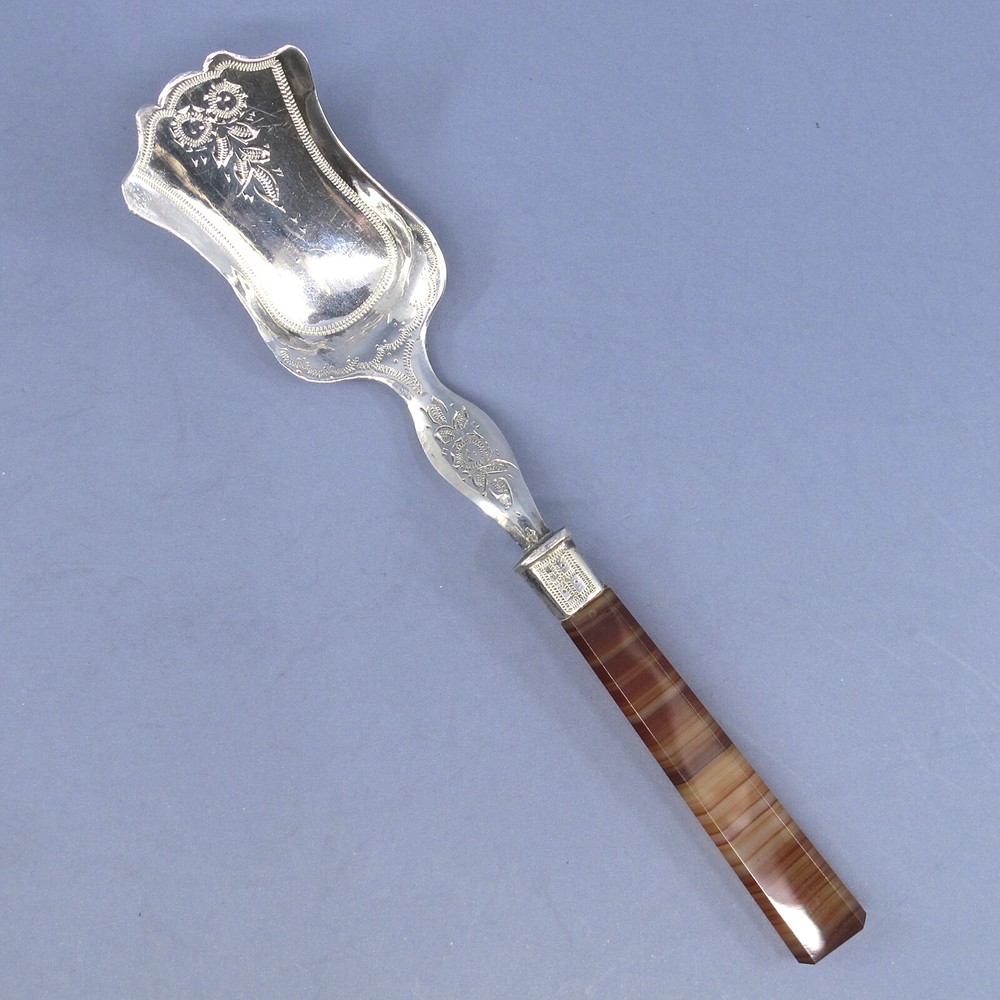Dutch .835 Silver 3-Piece Agate Handled Serving Set 2 Forks & Server No Monogram