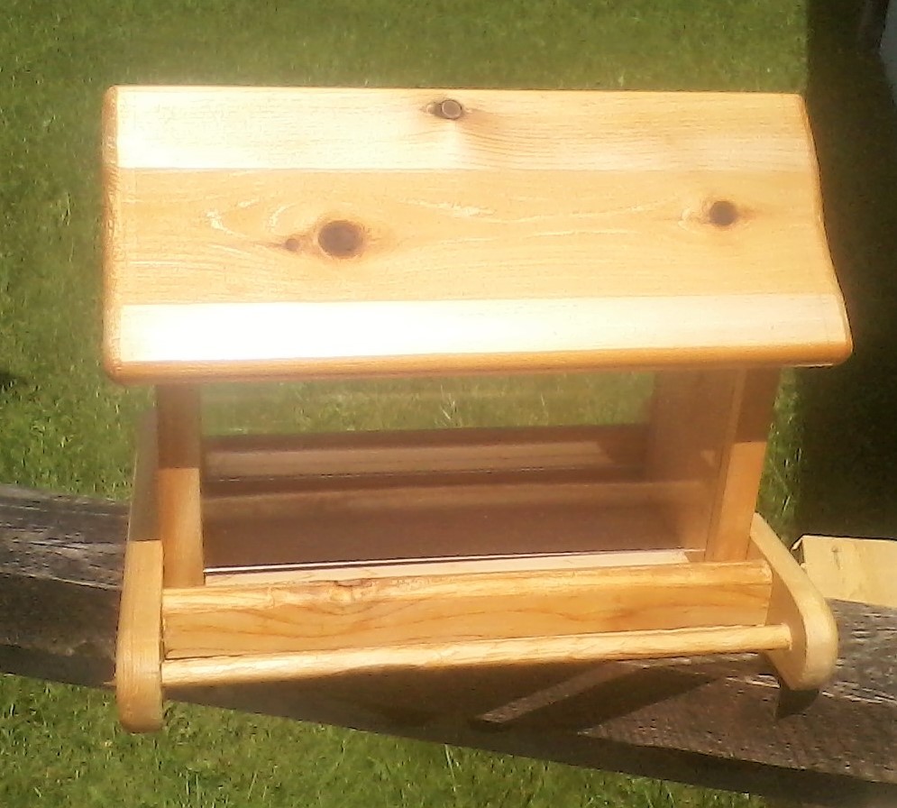 Rustic, large, handmade, cedar wood, square post mount bird feeder, TBNUP #1