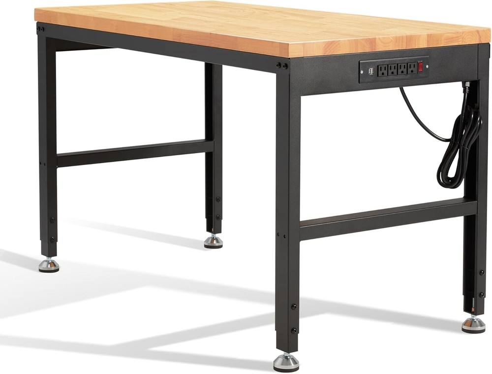 Height Adjustable Workbench 48"x 24" Large Capacity Heavy-Duty Power Outlets