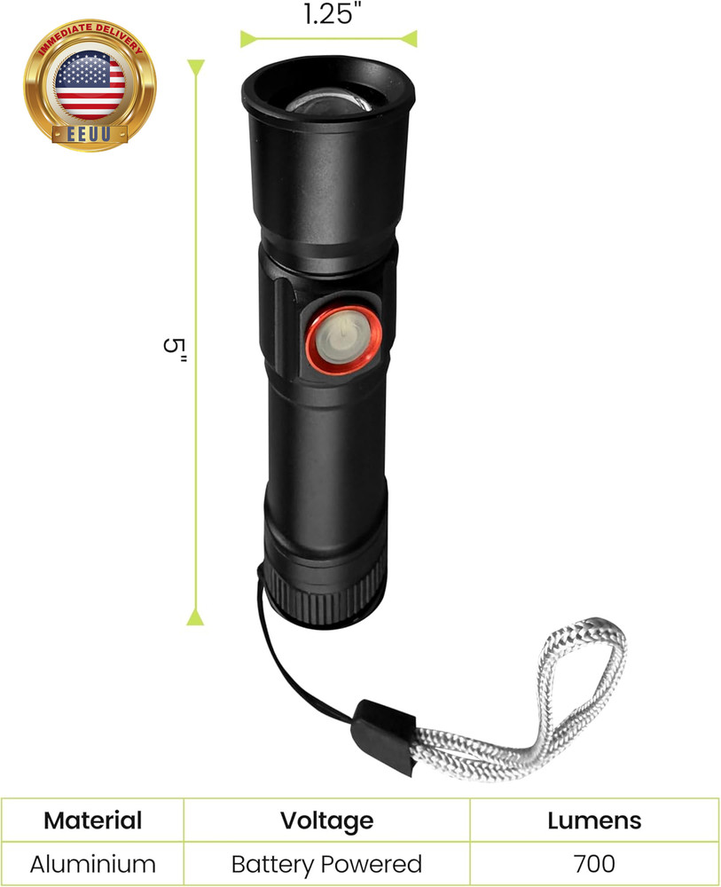 Nighthawk LED Flashlight – 700 Lumens, Rechargeable with 3 Modes & USB Charging
