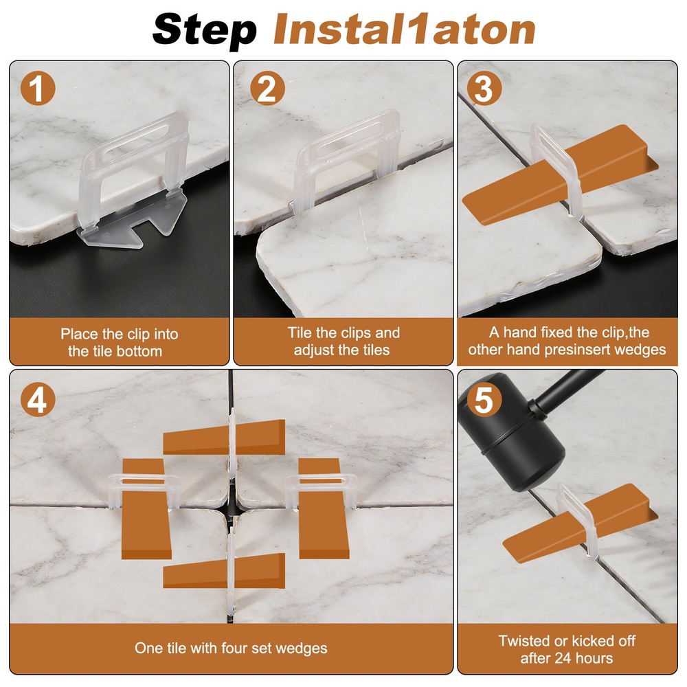 Tile Leveling System Clips 1/8"(3mm) Tiles Leveler Base, White 2000 Pcs