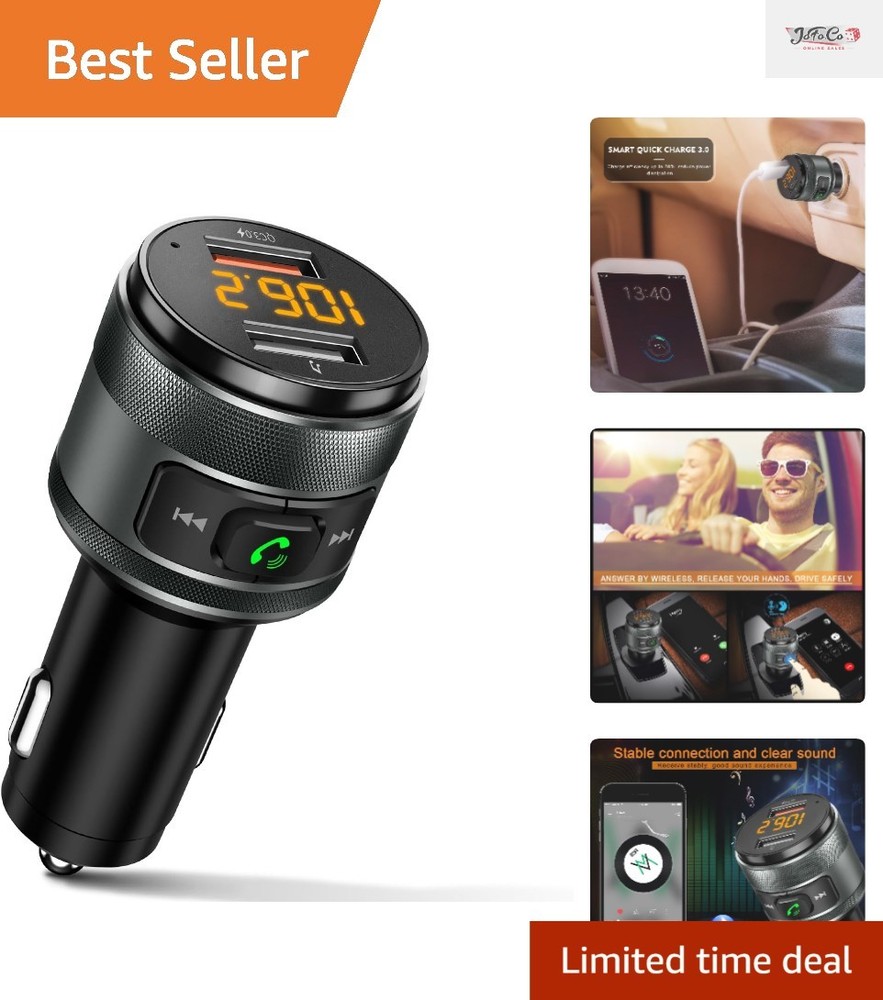 Bluetooth 5.4 FM Transmitter with QC 3.0 Charging & USB Music Player for Cars