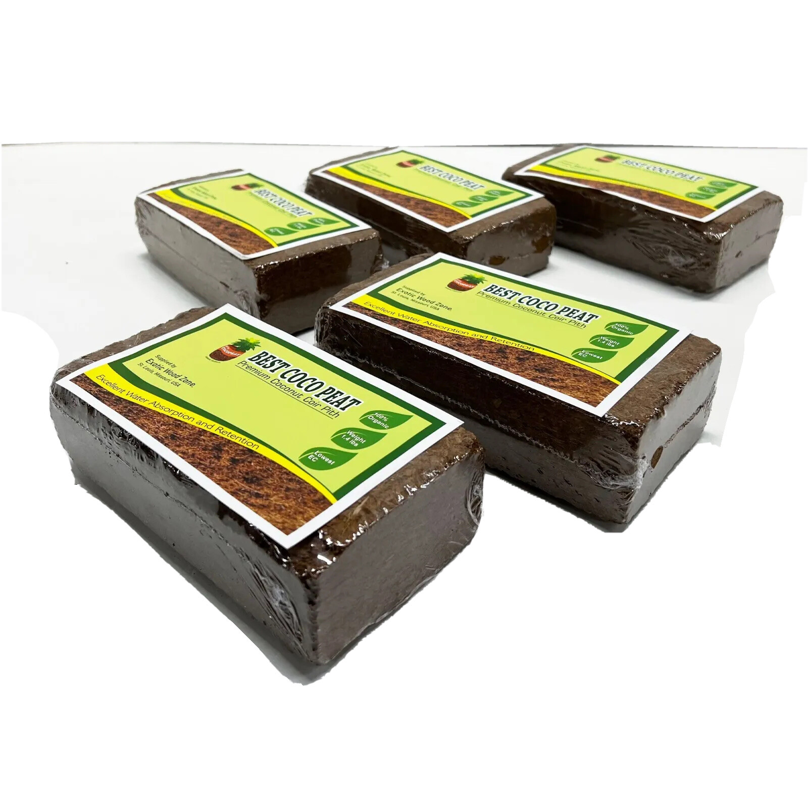 5 Bricks, Best Coco Peat-Premium Coir Pith, 650g/1.4 Lbs, Lowest EC & Ph Value