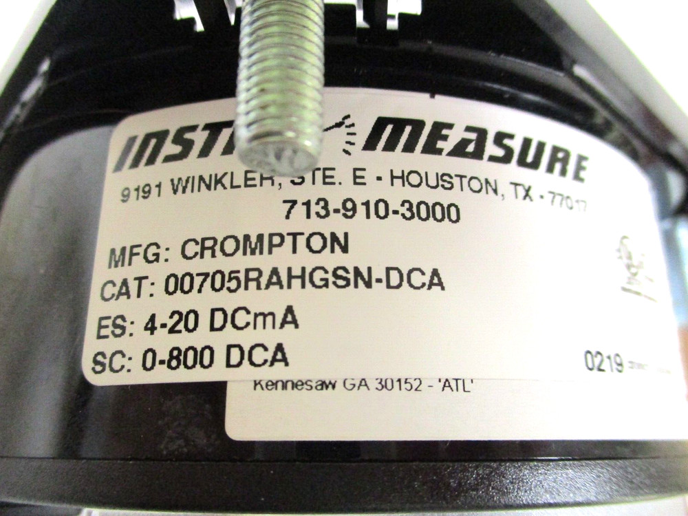 CROMPTON GAUGE, # 00705RAHGSN-DCA, 0-800 DCA, SURPLUS
