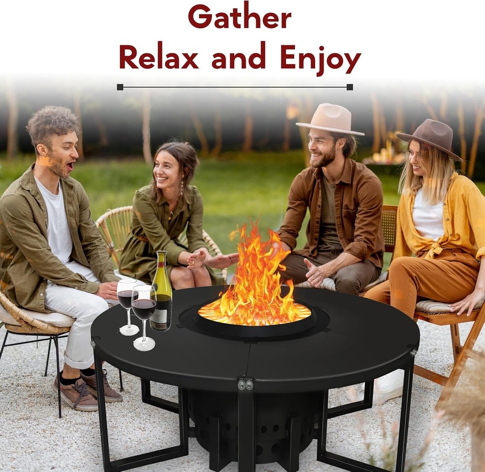 21.6 " Smokeless Firepit with Round Table Top Efficient & Safe Bonfire Fire Pit