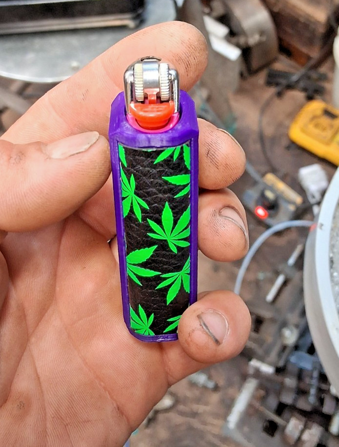 Lighter Case For Full Size Bic with CUSTOM TEXT Green Pot Leaf Sides!