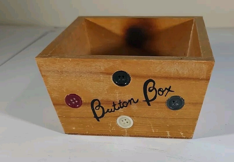 Sewing Button Box: Small Wood Box with side Handles