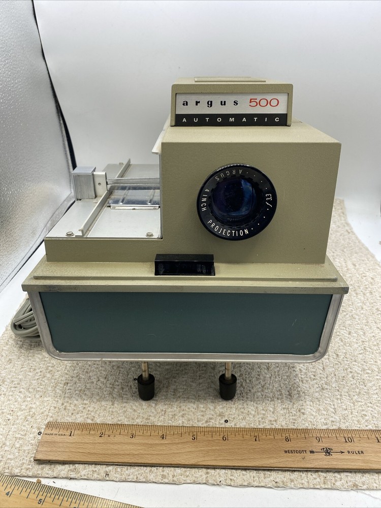 Vintage Argus 500 Electromatic Remote Automatic Slide Projector Needs Bulb