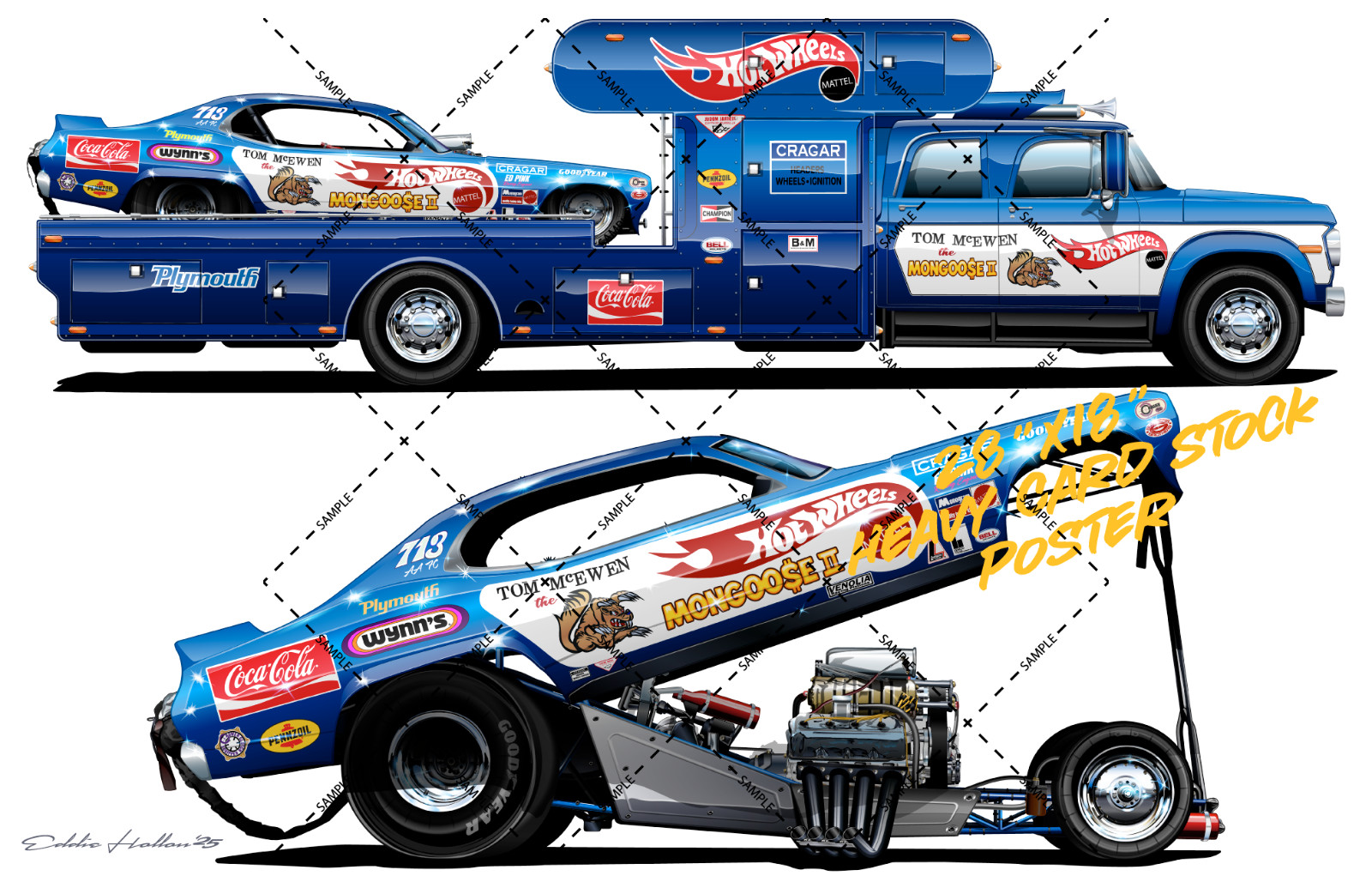 Set of 5 Snake & Mongoose I & II Funny Car & Hauler 28X18" Poster 022-026
