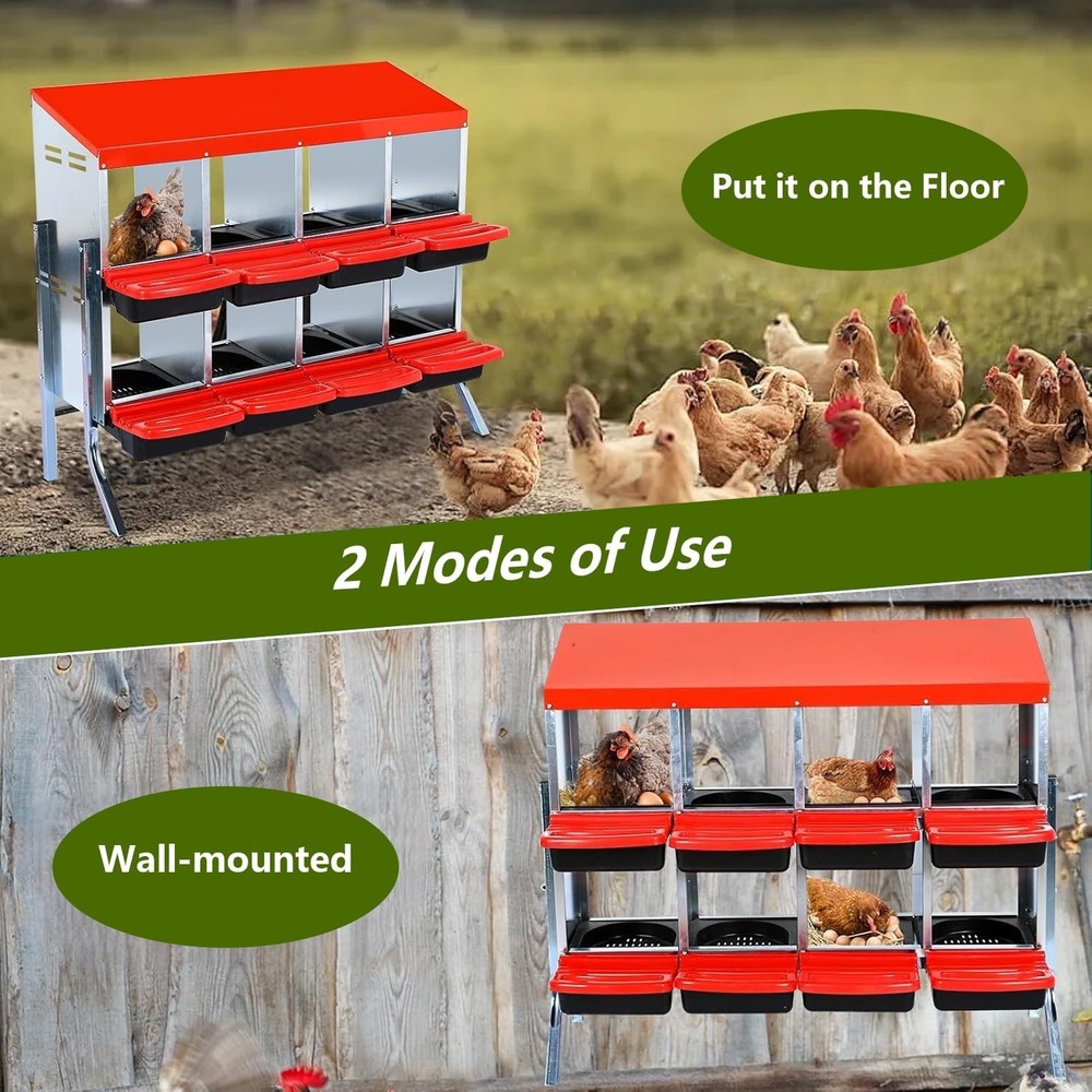 8 Holes Chicken Nesting Box Hen Laying Boxes Roll Away Nesting Box with Legs
