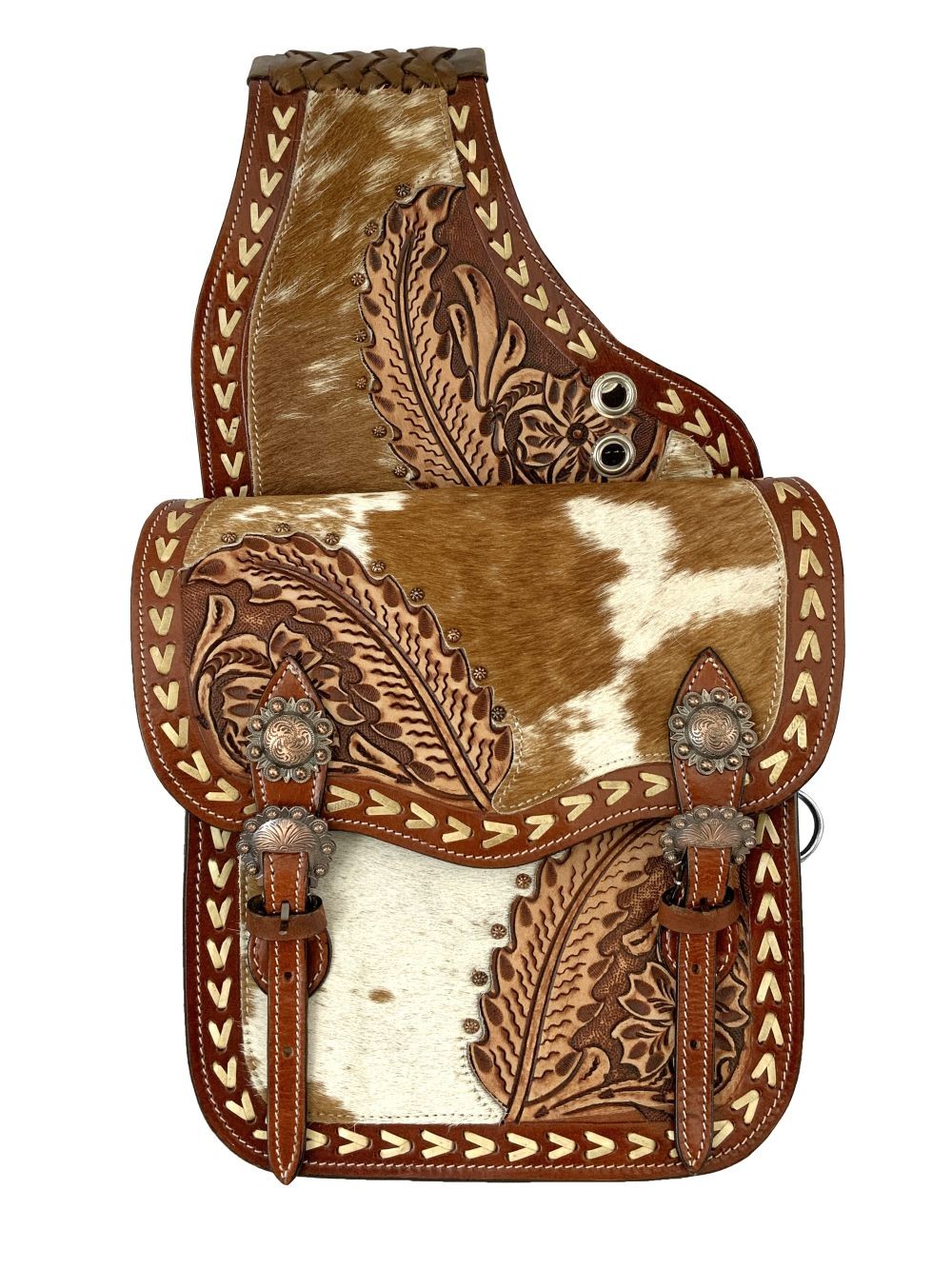 Showman Floral Frontier Saddle Bag w/ Cowhide Overlay