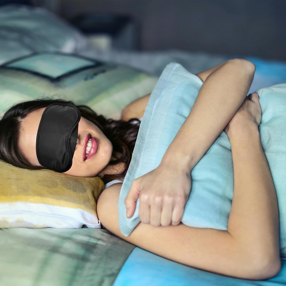 4 Pcs Solid Black Sleep Masks with Adjustable Straps - Perfect for Napping