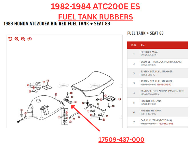 Honda Fuel Tank Rear Grommet Cushion ATC200ES,ATC250ES BIG RED 17509-437-000