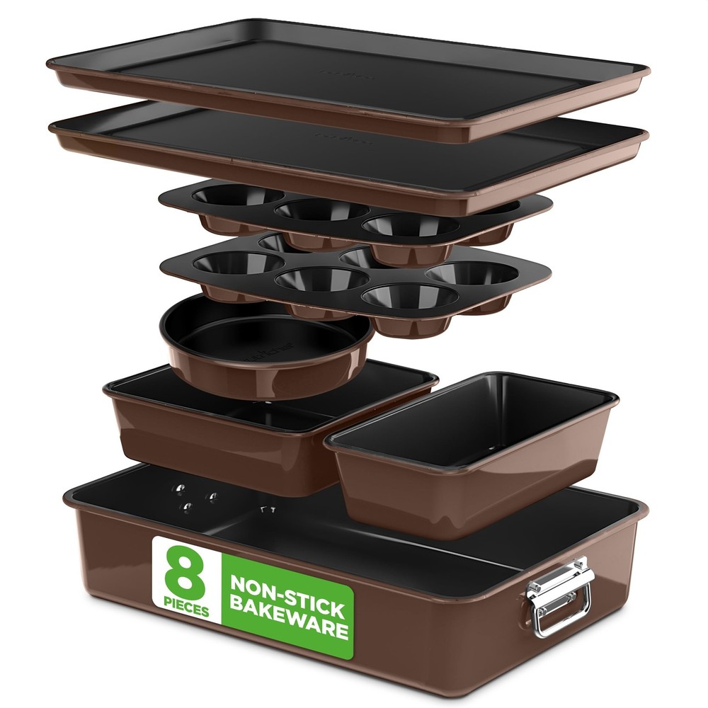 NutriChef 8-Piece Nonstick Stackable Bakeware Set - PFOA, PFOS, PTFE Free Bak...