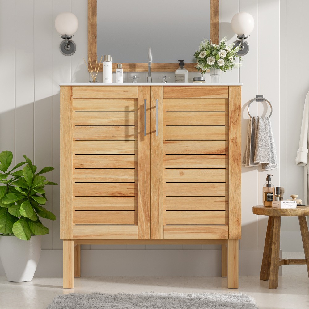 Bathroom Vanity with Ceramic Sink Features 2 Doors and Ample Storage Space