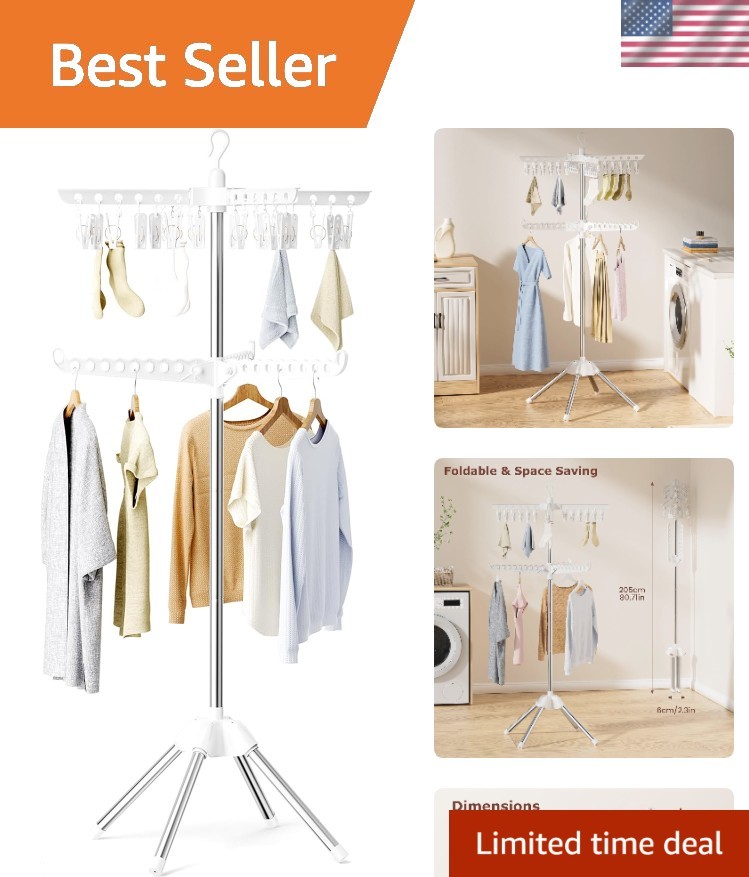 2-Tier Foldable Clothes Drying Rack - Rotatable 360° Space-Saving Solution