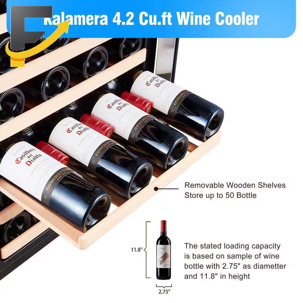 Kalamera 50 Bottle Compressor Wine Refrigerator Single Zone with Touch Control