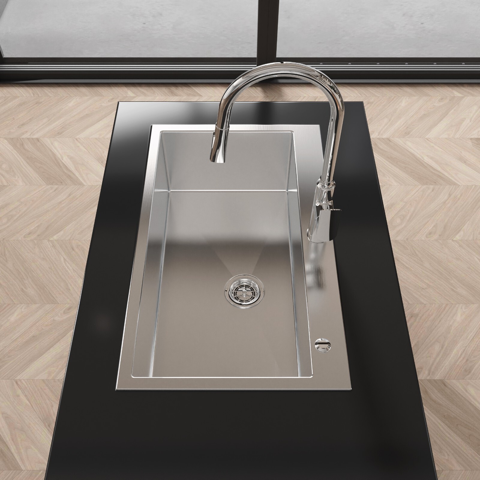 COZY Stainless Steel Kitchen Sink, 32" Single Bowl Brushed Nickel SSBR02