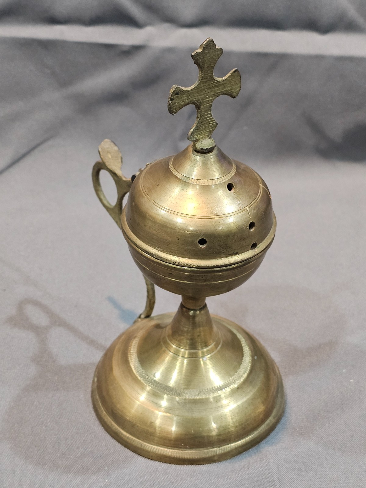 Incense Censer Antique Spiritual Religious Incense Censer Cross on Lid 7"