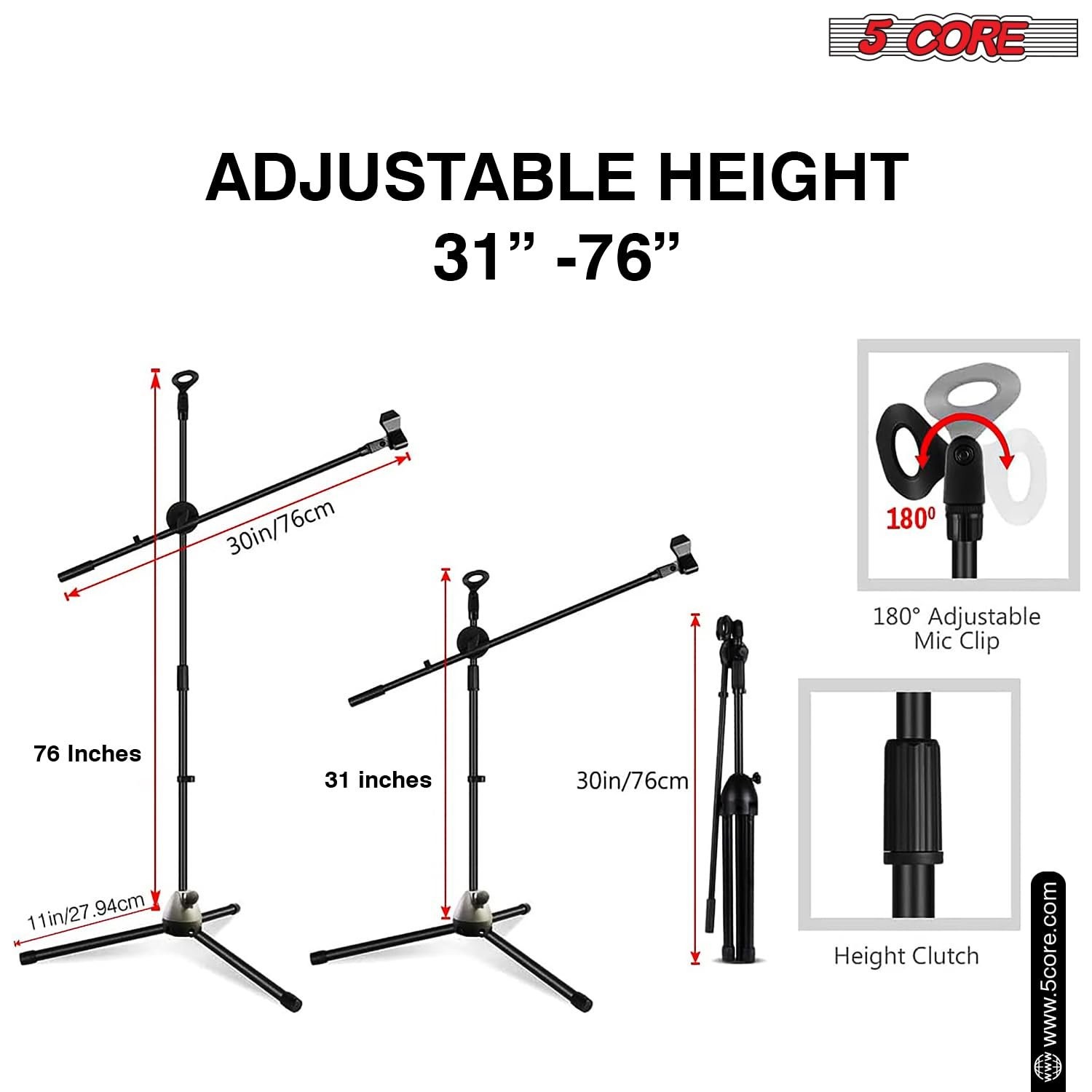 Black 5Core Tripod Mic Stand Adjustable Heavy Duty