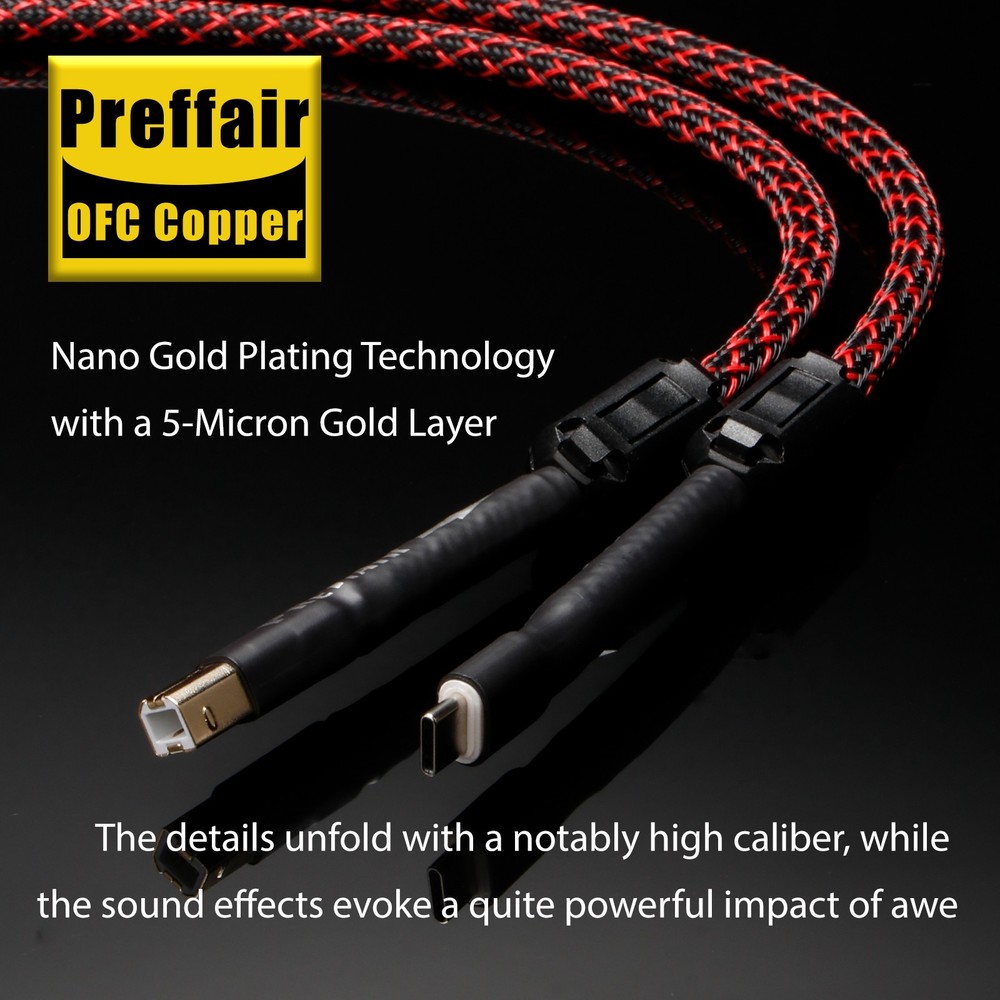 Hi-Fi USB B to USB C Data Cable Audiophile-Grade Shielded DAC Decoder USB Cable