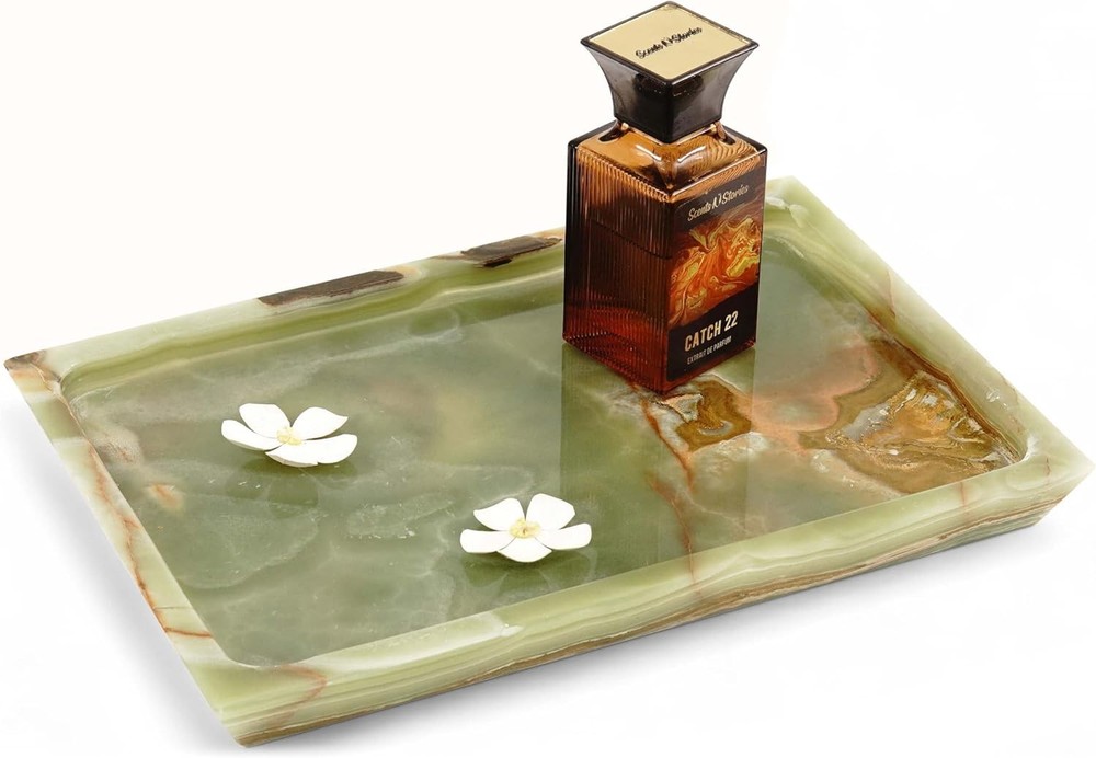 Marble Rectangle Serving Tray 12" Inches Handmade Serving Platter Kitchen Green