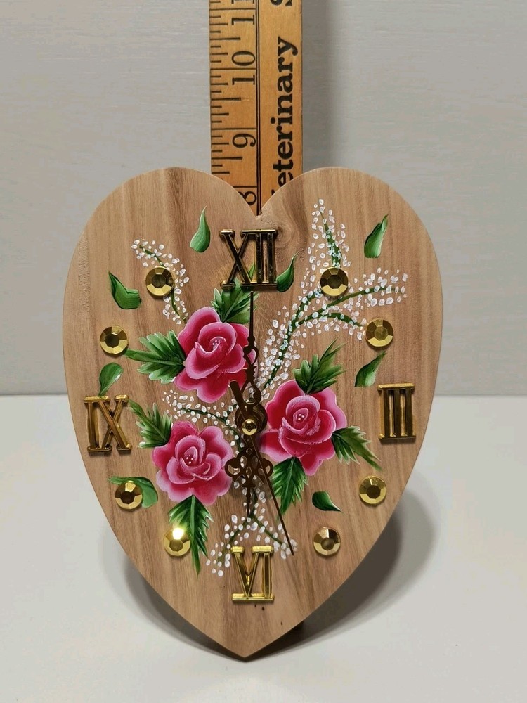 Heart-Shaped Clock Adorned with Roses