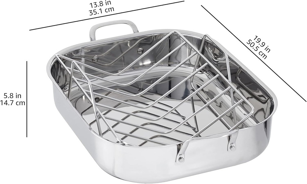 Stainless Steel Rectangular Roasting Pan with Rack, Turkey Roaster, Dishwasher S