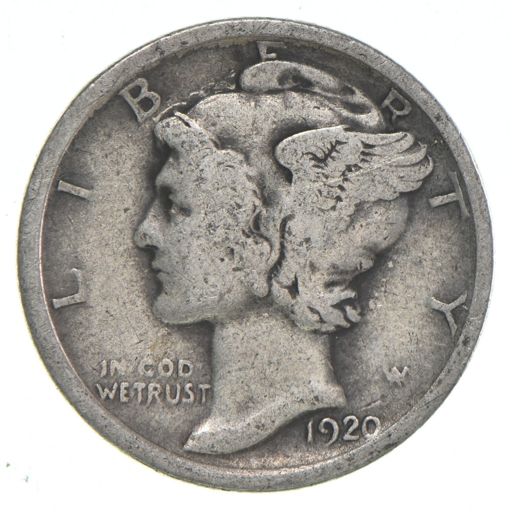 VG+ 1920 Mercury 90% Silver Dime