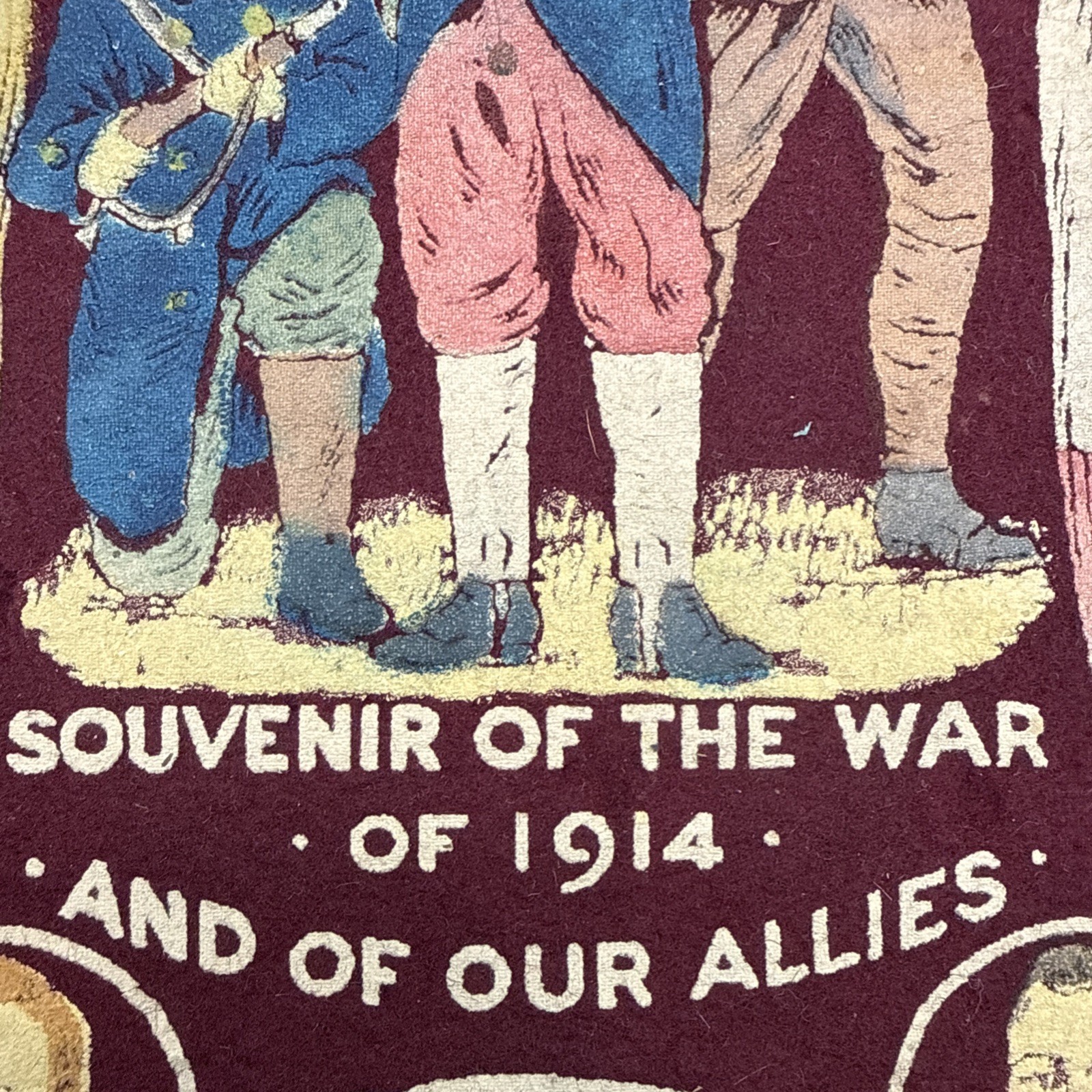 WWI Souvenir of the War of 1914 Felt banner Allies France Britain Belgium Russia