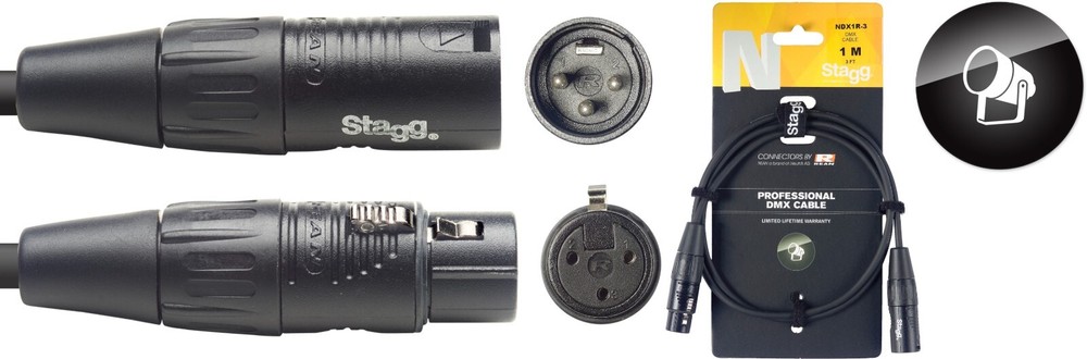 STAGG CABLE - 1M/3FT DMX XLRF-XLRM 3P - BLACK
