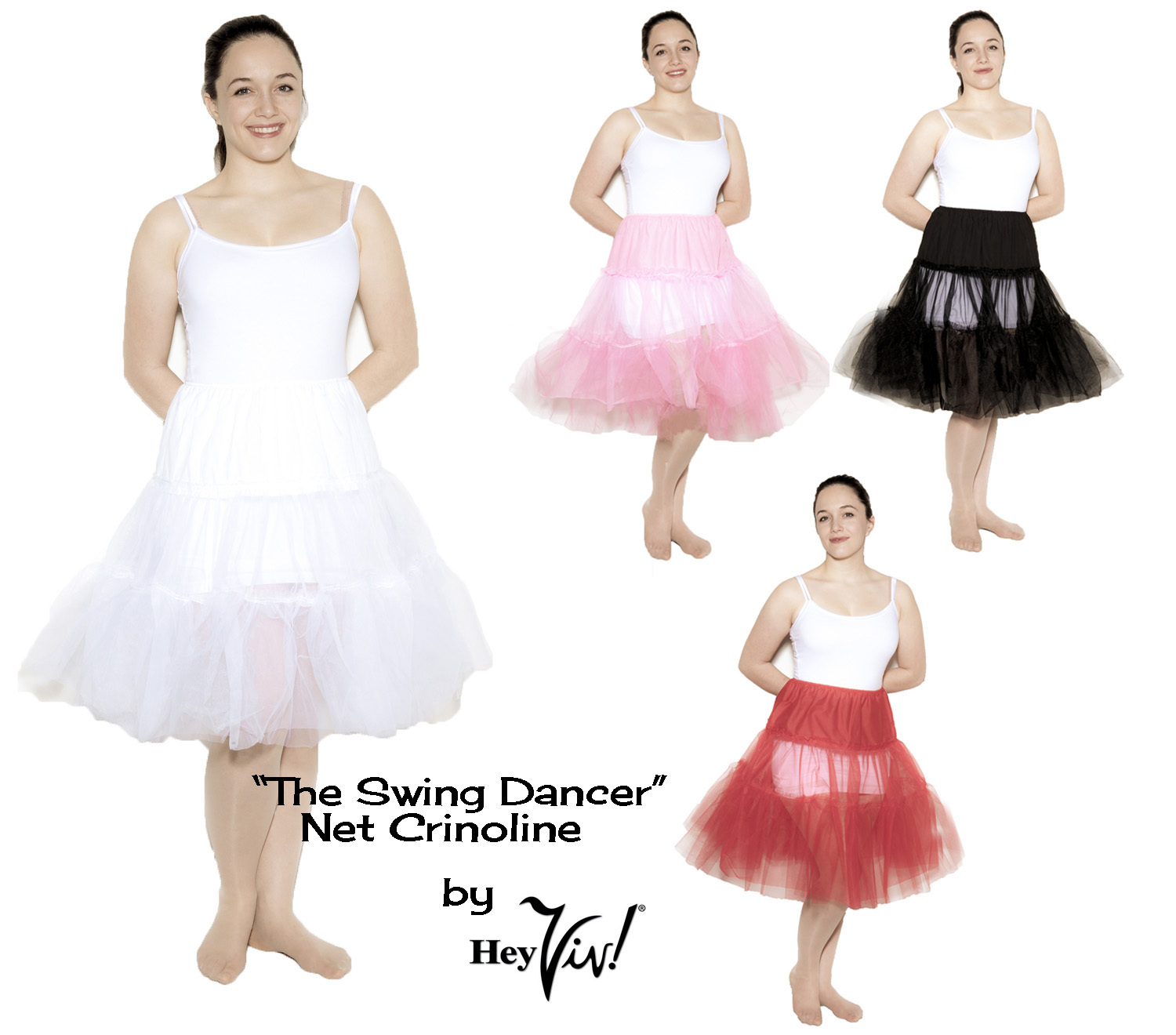White Black Red or Pink 50s Style Crinoline Petticoat Slip Sz M/L to XL -Hey Viv