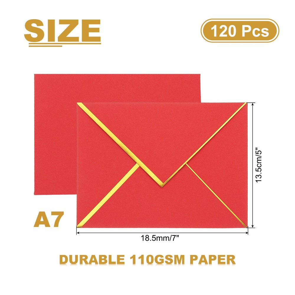 120 Pack A7 Envelope, 5x7 Card Envelope with Gold Border, Red