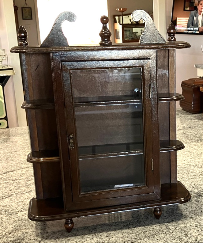 Vtg Display Curio Case Wall Mount/Free Stand Glass Door MCM 1960-70 Dark Walnut