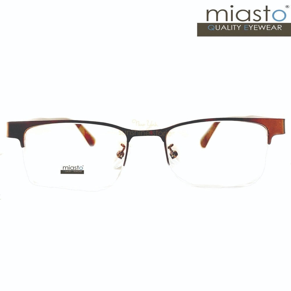 MIASTO RECTANGULAR SEMI RIMLESS METAL READING GLASSES+2.00 BROWN (LONG ARMS)