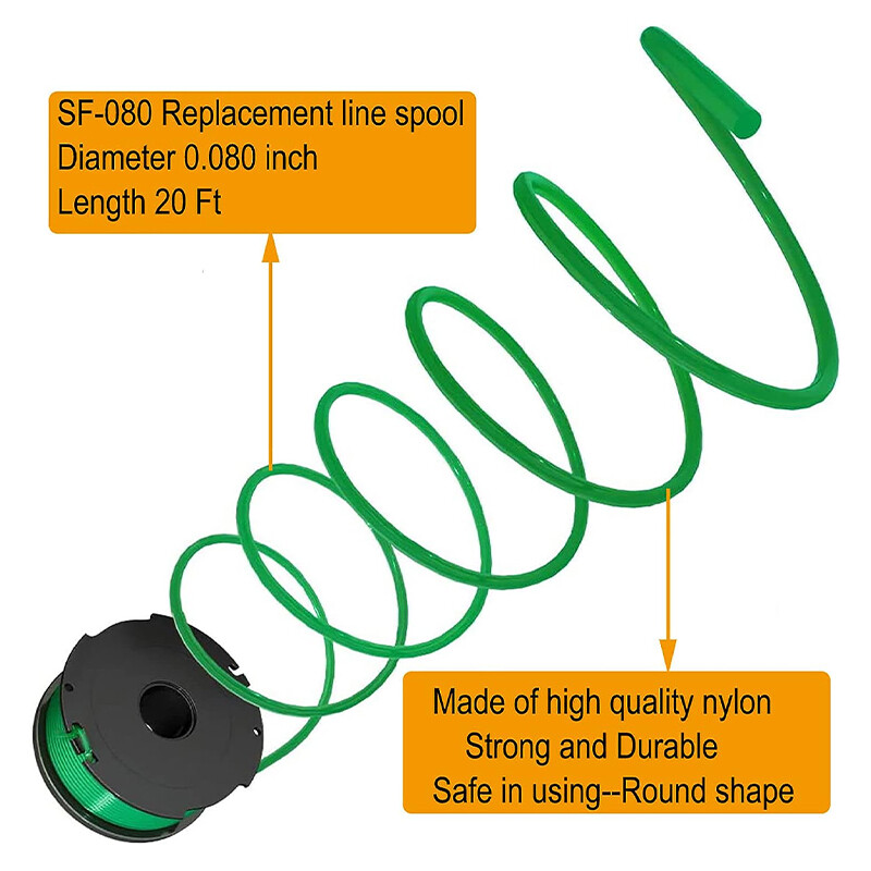 For Black & Decker GH3000, SF-080 Grass Trimmer Replacement Spool Line With Cap